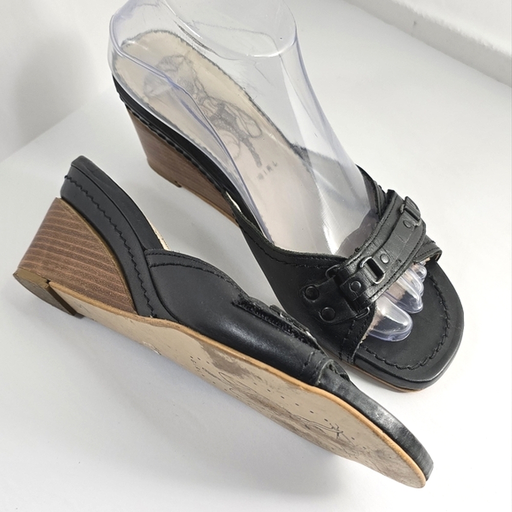 Fly London Gril  Black Wedge slip-on mules Dress Shoes size 39